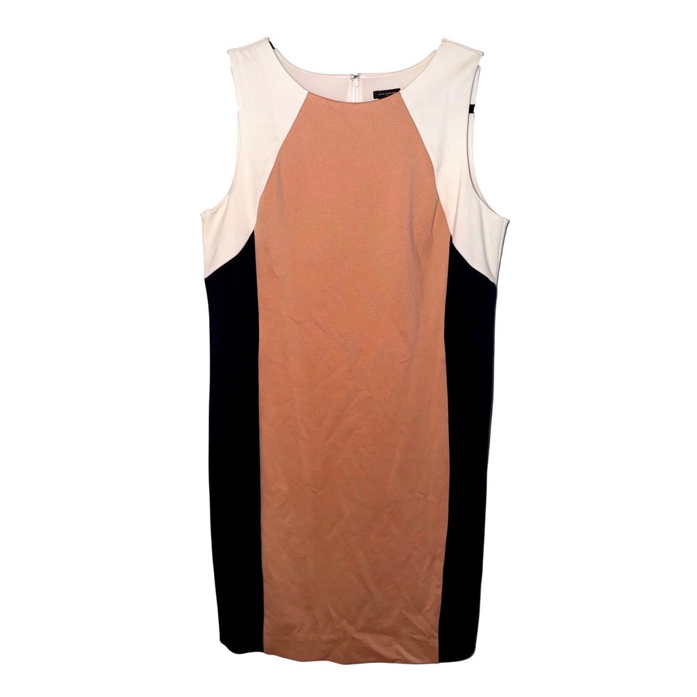 Ann Taylor Secretary Chic Sheath Dress Women 14 XL Colorblock Sleeveless Ponte